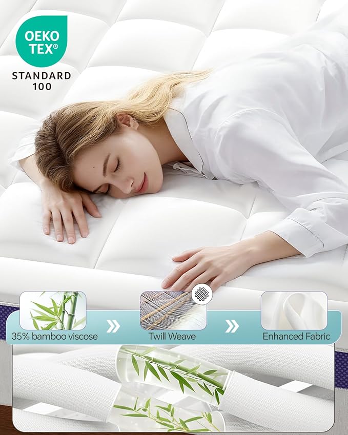ChiXpace Dual Layer 4 Inch Memory Foam Mattress Topper California King - 2 Inch Gel Memory Foam and 2 Inch Pillow Top Mattress Pad,7-Zone Egg Crate California King Size Mattress Topper(White)