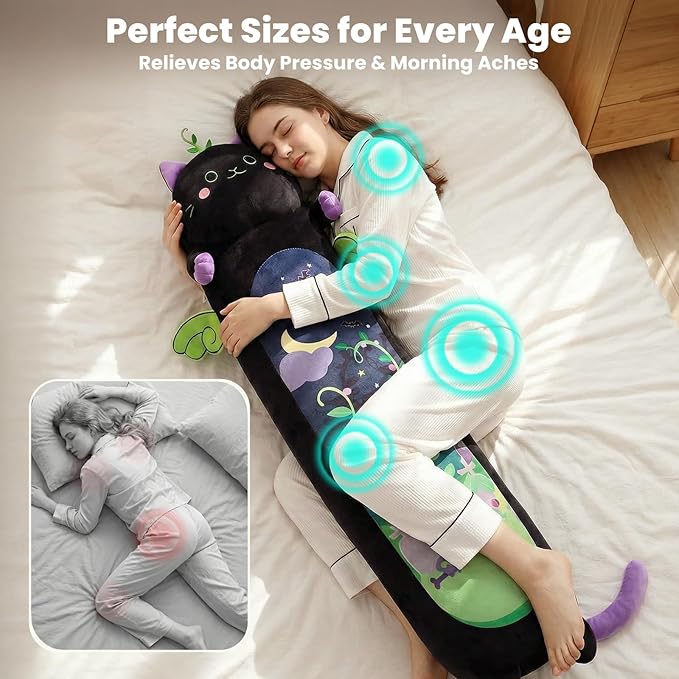 Mewaii Long Cat Plush 5 Sizes, 120% Extra Filling Giant Plushness Kids Body Pillow, Kawaii Cute Black Cat Stuffed Animals Plushies, Big Long Body Pillow Black Cat Plush Gift for Girls 44”