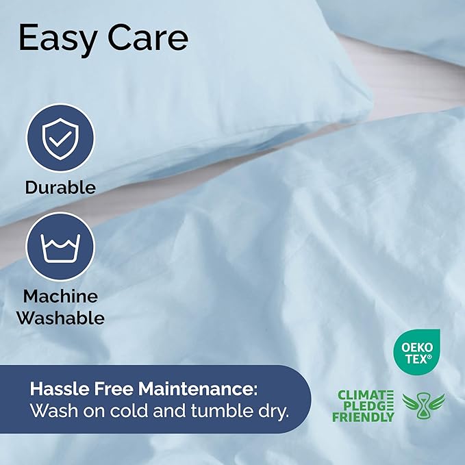 Duvet Cover Queen Size Set - Extra Soft Queen Duvet Cover 90" x 90" with 2 Pillow Shams - Hotel Luxury, Easy Care & Fade Free w/ Zipper Closures & Ties - All Season, Comfy & Breathable (Light Blue)