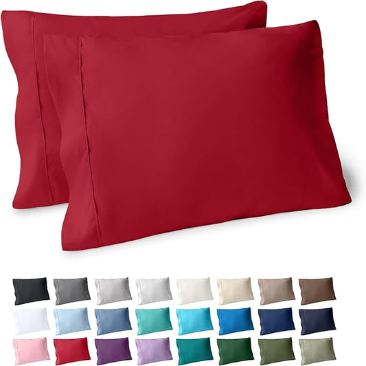 Bare Home Microfiber Pillow Cases - Standard/Queen Size Set of 2 - Cooling Pillowcases - Double Brushed - Red Pillowcases 2 Pack - Easy Care (Standard Pillowcase Set of 2, Red)