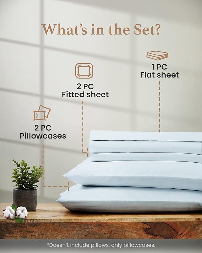 Good Sleep Bedding Split King Sheets Sets for Adjustable Bed, 5 Piece, 100% Egyptian Cotton Sheets for Adjustable Beds, Sateen Weave, Ultra-Soft, 16" Deep Pocket BedSheets - Light Blue