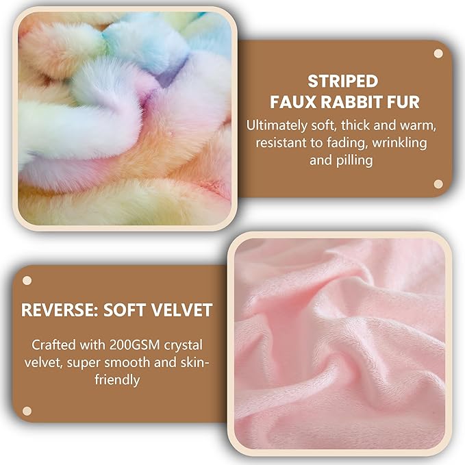 MEGO Fluffy Faux Rabbit Fur Body Pillow Cover, Luxury Plush Fuzzy Striped 20x54 Tie Dye Body Pillowcase Bedroom, Shaggy Furry Zippered Bedroom Long Pillow Case for Pregnant Women Side Sleeper, Rainbow