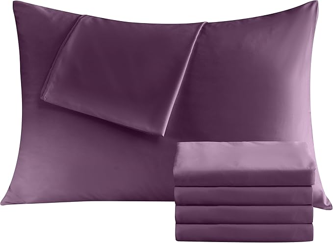 Pillowcases King 4 Pack, 20x36 Pillow Cases with Envelope Closure, Soft Plain Brushed Microfiber Covers Breathable Wrinkle-Resistant, Dark Purple