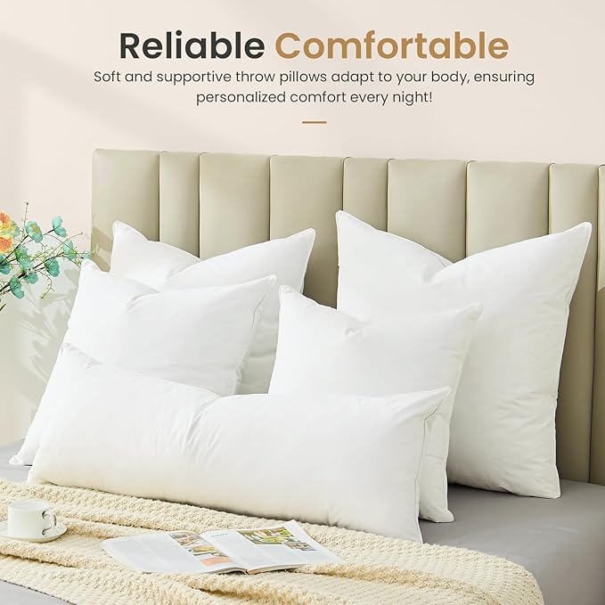 BHZ Throw Pillows 12x20 Euro Pillow Insert, Down Feather Alternative Pillow Inserts, Decorative Soft Large Square White Throw Pillows Insert for Couch Bed Dorm Sofa with Breathable Cover
