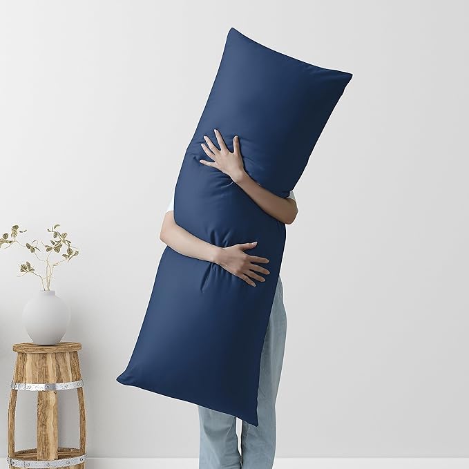 100% Egyptian Cotton Body Pillow Cover Long Pillow Case, 600 Thread Count Bed Pillow Protector with Zipper, Sateen Weave Cooling Full Body Pillowcase for Adults 20x54 Inches (1PC,Body, Navy Blue)