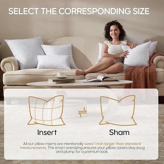 Euro Pillow Inserts Set of 2, Soft Fluffy Square 26 x 26 Inches Decorative Pillow Insert, Feather and Down Filled Throw Pillows