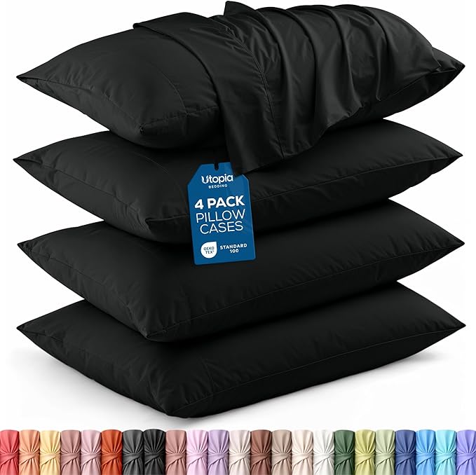 Utopia Bedding King Standard Pillow Cases - 4 Pack - Envelope Closure - Soft Brushed Microfiber Fabric - Shrinkage and Fade Resistant Pillow Covers 20 X 36 Inches (King Std, Black)