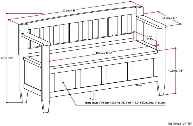 SIMPLIHOME Brooklyn Entryway Storage Bench - 48 inch Wide Solid Wood Hallway Bench in Medium Saddle Brown, Contemporary Mudroom Bench for Entry or Foyer with Lift-Up Lid and Spacious Hidden Storage