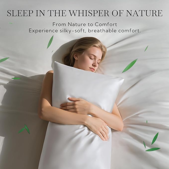 MR&HM King Pillow Cases Set of 2, Cooling Pillow Case for Hot Sleepers 20"x36", Breathable & Moisture Wicking, Soft Envelope Pillowcases, Rayon Derived from Bamboo & Polyester Blend (White)