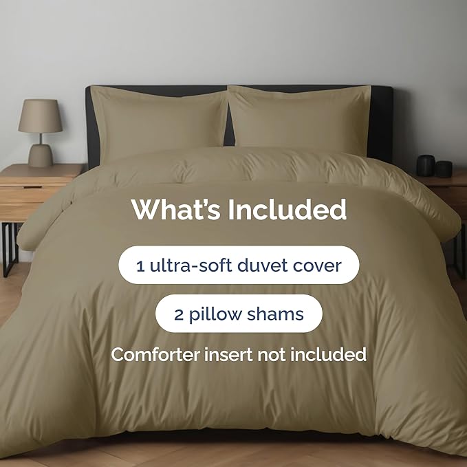Duvet Cover King Size Set - Extra Soft King Duvet Cover 104" x 90" with 2 Pillow Shams - Hotel Luxury, Easy Care and Fade Free w/ Zipper Closures & Ties - All Season, Comfy, Cozy & Breathable (Khaki)