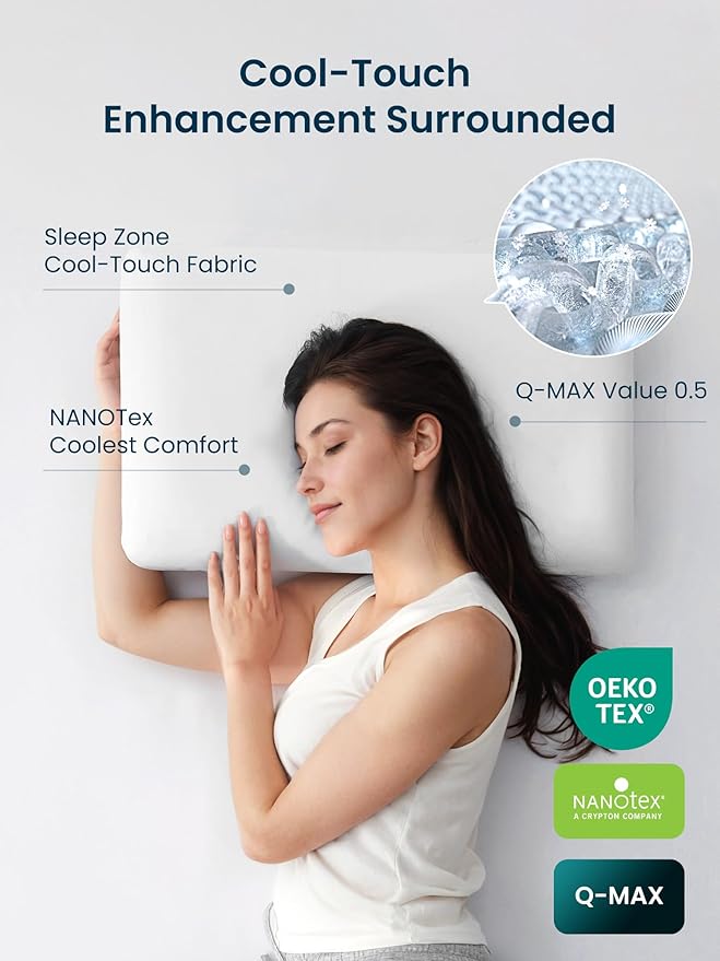 SLEEP ZONE Cooling Memory Foam Pillow - Odorless, Breathable, Skin-Friendly with Superior Support for Back, Stomach or Side Sleepers, Home, Hotel, Hospital Essentials (White, Standard, 2 Pack)
