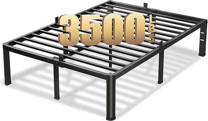 VIPSHOW 20 Inch Full Size Bed Frame, 3500Lbs Heavy Duty Metal Platform with Round Corner Legs Mattress Slide Stopper, Steel Slat Support No Box Spring Needed, Noise Free, Non-Slip, Easy Assembly