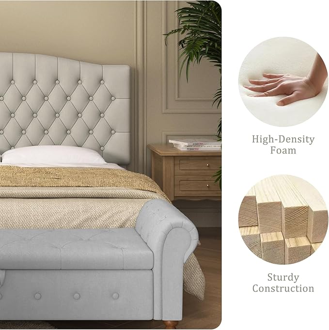 Furpopup Velvet Upholstered Headboard Queen/Full Size Latest Model Wall Mount, Bed Frame Mount, Featuring High-Density Sponge Padding, Luxury Texture Easy Assembly-Light Warm Gray/Taupe