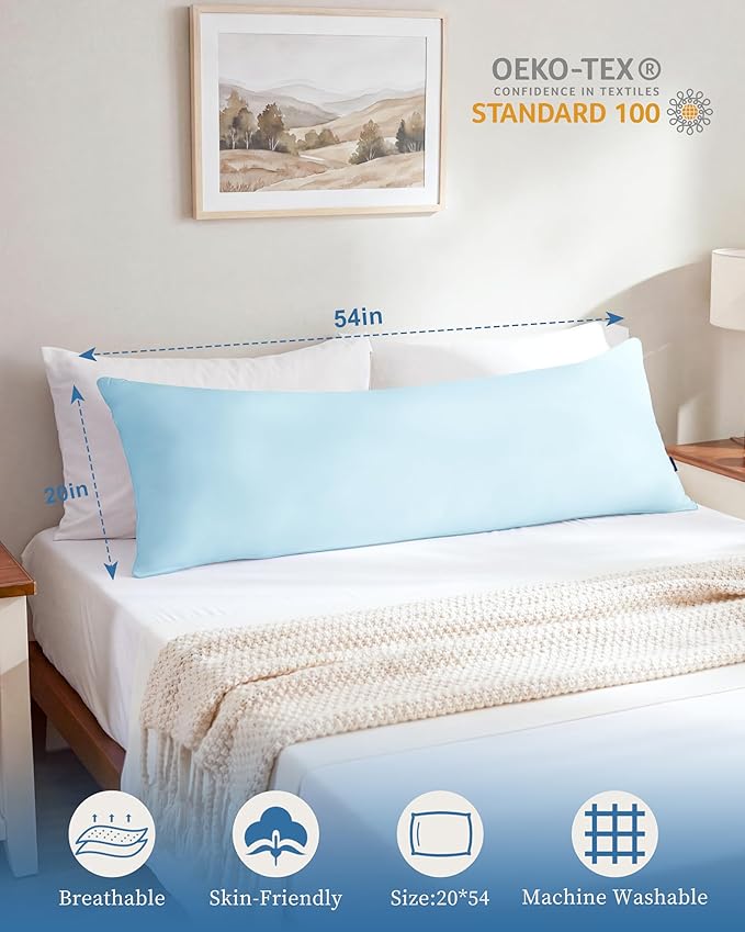 YZ HOME Memory Foam Body Pillow Insert - Full Body Pillow for Adults - Soft Large Long Bed Pillow for Side Sleeper (Blue, 20 Inchx54 Inch)