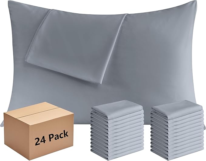 Pillowcases Standard Size 24 Pack - Bulk Pillow Cases with Envelope Closure, Soft Brushed Microfiber Pillow Covers Hospital Hotel Airb&bs Essentials for Hosts (20x26, Gray)