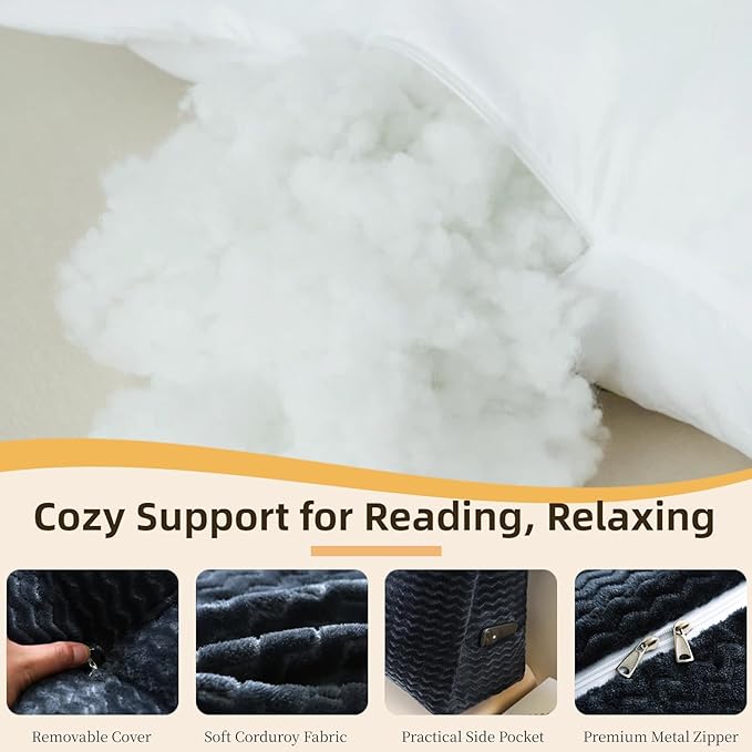 Headboard Pillow Queen Size, Reading Pillow for Bed, Wave Pattern Wedge Pillow, Tufted Backrest Support, Headboard Substitute, Darkgray