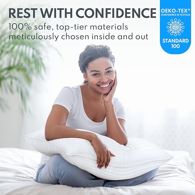 King Size Bed Pillows - Breathable Down Alternative Hotel Quality Pillows Set of 2 for Side, Back, and Stomach Sleepers Fluffy Cooling Soft Microfiber Fill Premium Skin-Friendly