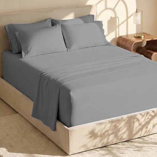 Hearth & Harbor Bed Sheets, Luxury Soft 6 Piece Bed Sheet Set Extra Deep Pocket Fitted Sheets Fits Mattress up to 21", Double Brushed Bedding Sheets & Pillowcases, Twin, Frost Gray