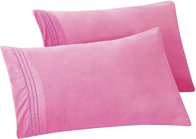 Elegant Comfort Solid Pillowcases 1500 Premium Hotel Quality Microfiber - Smooth Weave, Wrinkle and Stain Resistant, Easy Slip-On, 2-Piece Set, King Pillowcase, Light Pink