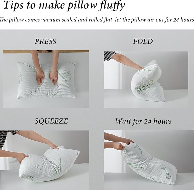 Memory Foam Pillows Queen Size set of 2, Shredded Memory Foam Bed Pillow for Sleeping, Adjustable Fluffy Pillow with Cooling Breathable Cover for All Sleepers, Hotel Quality Rest Pillow Queen 2 Pack
