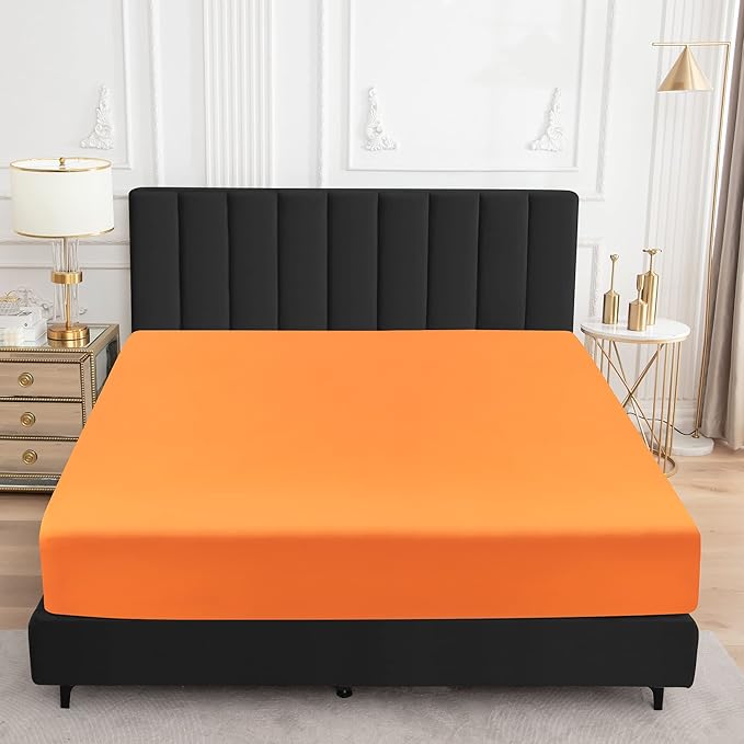 Sufdari King Size Mattress Protector,Waterproof Mattress Cover,18" Deep Pocket Mattress Protector,Dust Proof Bed Protector for Dogs/Cats/Pets/Kids-Orange,King