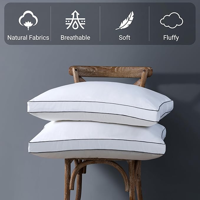 ELNIDO QUEEN Goose Feather Down Fiber Pillows Queen Size Set of 2，Luxury Hotel Collection Bed Pillows for Sleeping， Down Surrounded Pillows 2 Pack, Soft ＆ Fluffy for Side, Back Sleepers 20x30 in