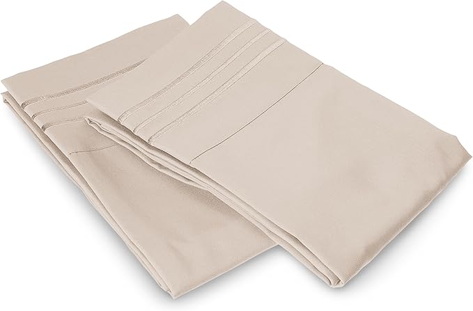 Elegant Comfort Luxury Ultra-Soft 2-Piece Pillowcase Set - 1500 Premium Hotel Quality Microfiber Double Brushed - Wrinkle Resistant, Standard/Queen, Cream/Tan