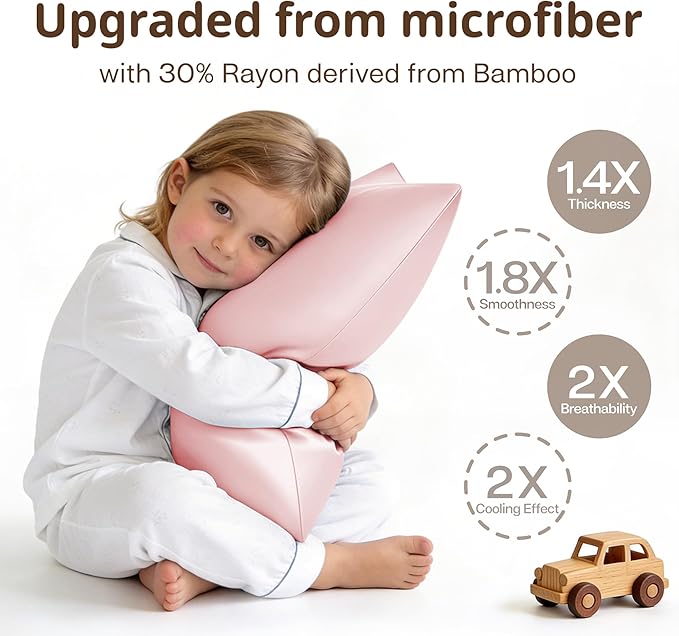 MR&HM Breathable Pillowcase 13"x18" Travel Pillow Case Set of 2, Ultra Soft Pillow Covers, Moisture-Wicking & Skin-Friendly, Envelope Closure (Pink)