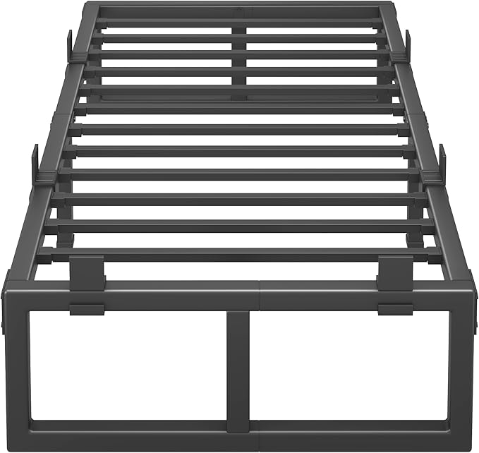 Twin XL Bed Frame, 18 Inch Metal Platform Bed Frames with Squeak Free U-Slot Design, 6 Non-Slip Guards, 3500lbs Heavy Duty Steel Slat Support, No Box Spring Needed, Under Bed Storage, Black