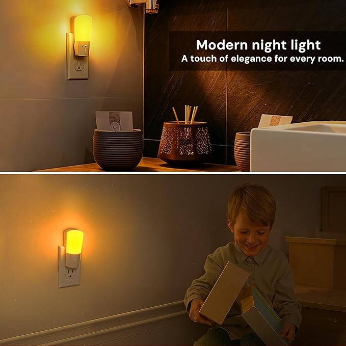 LOHAS-LED Amber Night Light, Dimmable Plug in Night Light with Light Sensor, Yellow Kids Nightlights, 5-80LM Sleep Light for Nursery, Bedroom, Bathroom, Hallway, Stairway, 2Pack