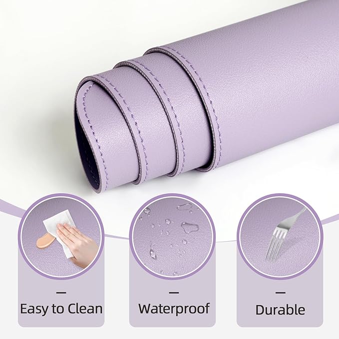 Makeup Mat for Vanity to Protect Desk Top 23.6 x 11.8in, Dual-Sided Makeup Mat, Easy to Clean Desk Pad - Waterproof and Oilproof Vanity Accessories (Lavender and Lavender)