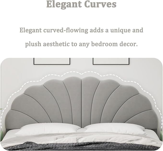 Befurtori King Size Headboard Only, Petal Wall Mount Headboard King/California King Size for Adjustable Bed Velvet Upholstered Head Board Easy Assembly, Gray