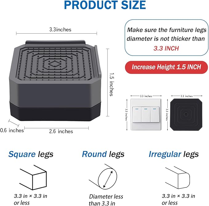 ANNKUT Bed Risers and Furniture Risers, Heavy Duty Adjustable Lifting Blocks for Couches, Desks, and Chairs, Elevates 1.5 Inches, Holds up to 4000 lbs (Grey)