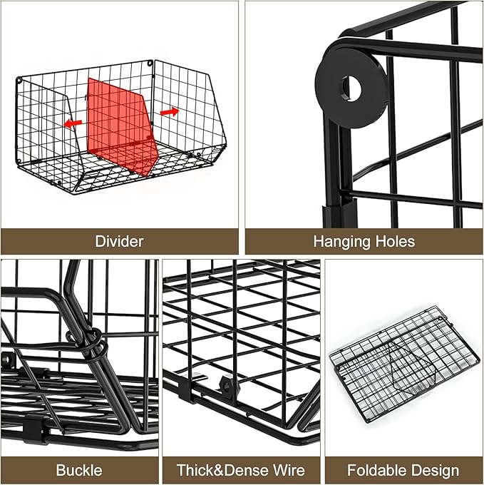 4 Tier Hanging Closet Organizer with Dividers,Extra Large Storage Hanging Shelf with 5 S Hooks 4 Dividers,Hang on wire closet shelving Clothes Organizer-Black