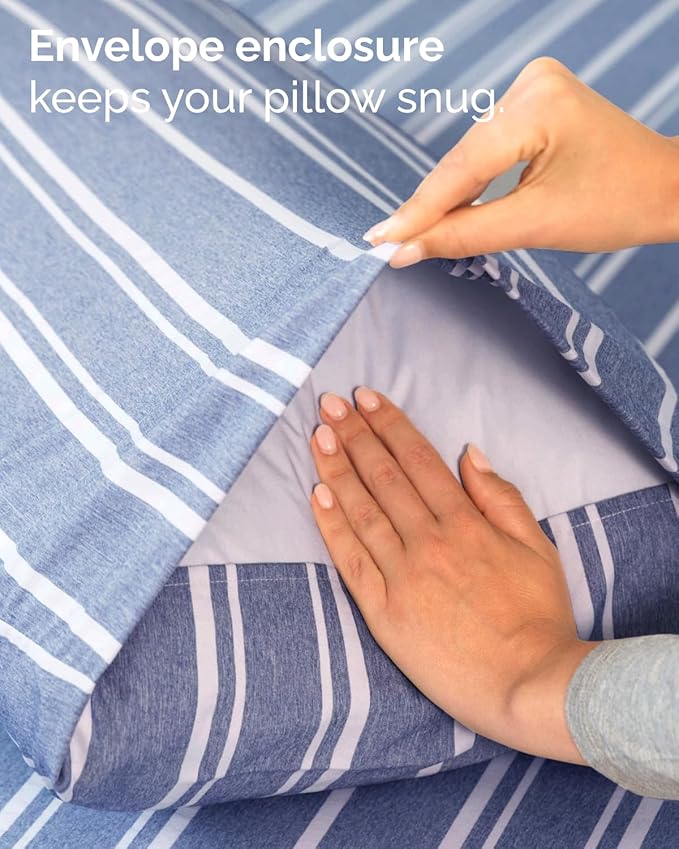 Twin XL Size 3 Piece Sheet Set - Comfy Breathable & Cooling Sheets - Hotel Luxury Bed Sheets for Women & Men - Deep Pockets, Easy-Fit, Soft & Wrinkle Free Sheets - Blue Stripes Oeko-Tex Bed Sheet Set