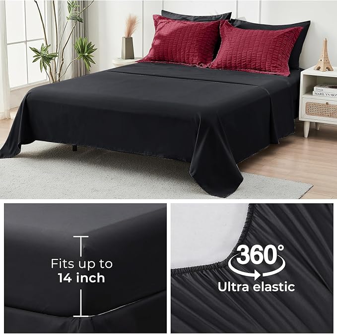 HYMOKEGE Red & Black King Size Comforter Set Seersucker 7 Pieces, All Season Luxury Bed in a Bag for Bedroom, Bedding Set with Comforters, Sheets, Pillowcases & Shams
