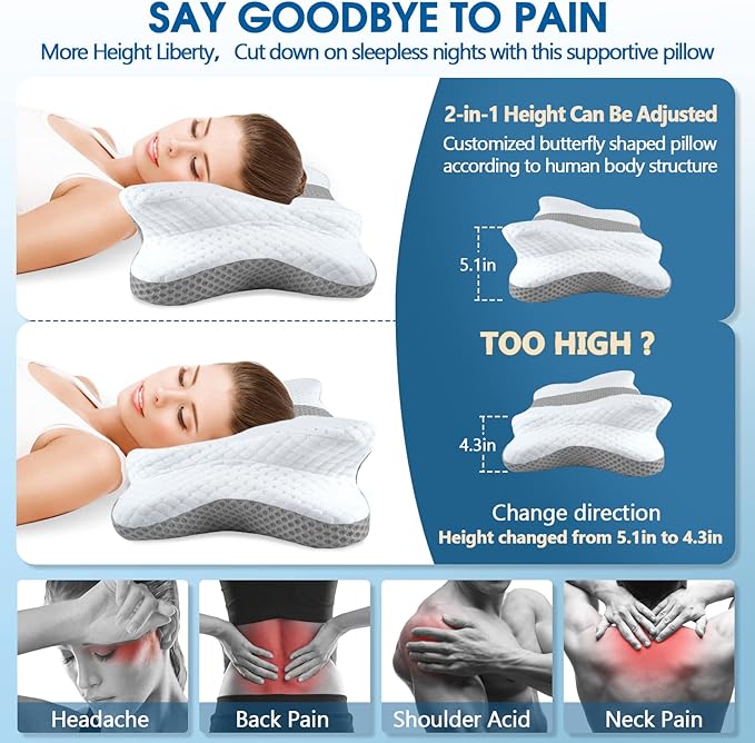 CHxxy Cervical Neck Pillow for Pain Relief Sleeping, Memory Foam Pillows, Ergonomic Side Sleeper Pillows for Adults, Orthopedic Neck Support Pillow for Back Stomach Sleepers-King Size&Dark Grey