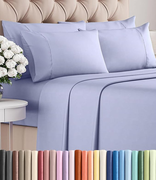 Cal King 6 Piece Sheet Set - Comfy Breathable & Cooling - Hotel Luxury Bedding for Women, Men, Kids, Teens & Children - 1 Flat & 1 Fitted Sheet & 4 Pillowcases w/ Deep Pockets, Wrinkle Free - Lavender