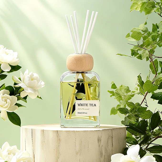 White Tea Essential Oil Reed Diffusers,Luxury Hotel Collection Diffuser Oil Inspired by Westin for Home&Office, Bedroom Living Room Shelf Decor,Bathroom Accessories,Non-Toxic & Gift Ready,3.34 FL OZ