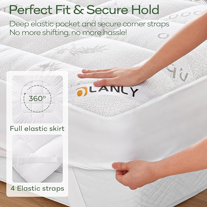 OLANLY Twin Mattress Topper – Viscose Made from Bamboo, Cooling Soft Twin Pillow Top Mattress Pad for Back Pain Relief, Plush Down Alternative Fill Bed Topper with Elastic Deep Pocket, White
