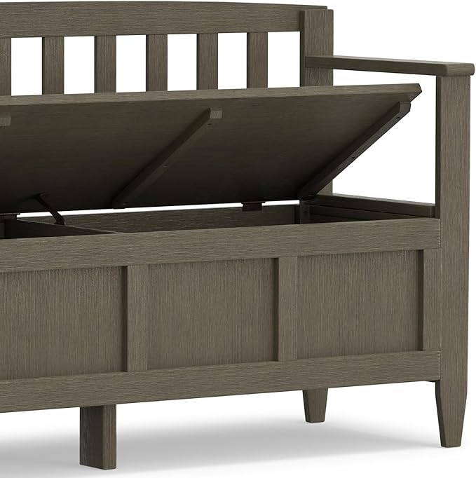 SIMPLIHOME Brooklyn Entryway Storage Bench - 48 inch Wide Solid Wood Hallway Bench in Farmhouse Grey, Contemporary Mudroom Bench for Entry or Foyer with Lift-Up Lid and Spacious Hidden Storage