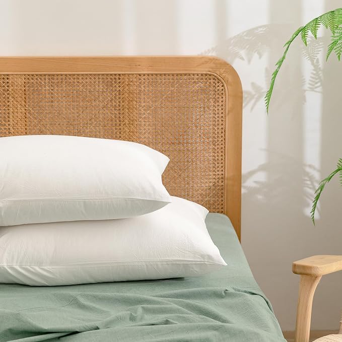 BESTOUCH 100% Washed Cotton Pillowcase for Hair and Skin Linen Feel Soft Comfortable Breathable 2 Set Pillow Case with Envelope Closure Solid Bright White King 20x36 Inches