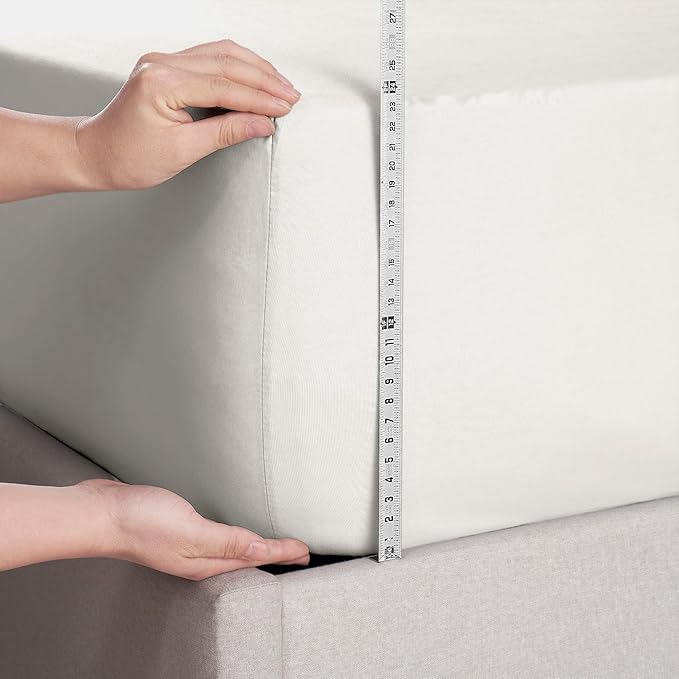 Nestl Off White Extra Deep Pocket Twin Fitted Sheet Kids, Luxury Twin Size Fitted Sheet Only Easily Fits 18 to 24 Inch Mattress, Super Soft, Wrinkle-Free, and Breathable Bed Sheets with Corner Straps