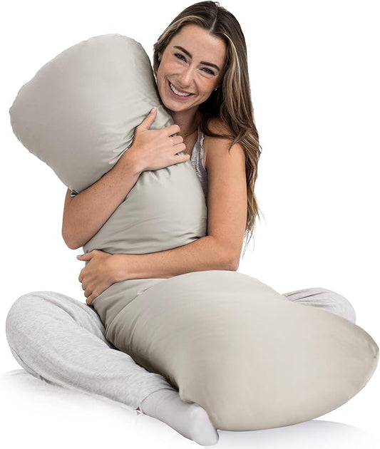 SleepCloud Weighted Body Pillow 8lbs - Weighted Pillow for Deeper Sleep (48" x 14") - Cooling Body Pillows for Adults, Side Sleeper Body Pillows with Cover (X-Large/Champagne)