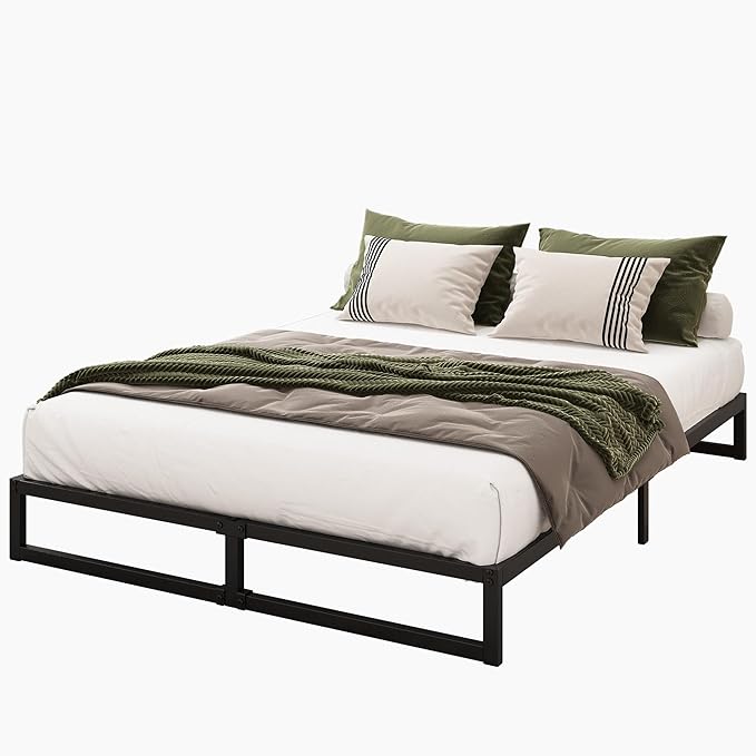 Lutown-Teen 9 Inch Queen Size Bed Frame Heavy Duty Steel Slat Support Metal Platform Queen Bed Frame No Box Spring Needed, Easy Assembly, Black