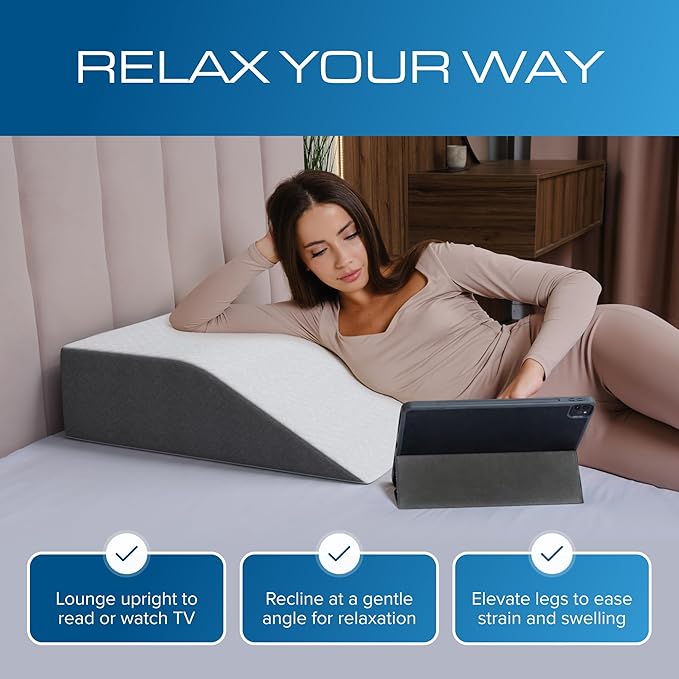 Kolbs Bed Wedge Pillow for Sleep Apnea, FSA Eligible Acid Reflux, and Back Pain Relief, with Chic Jacquard Cover - Headboard Wedges for Sleeping (Flat Top 7" Height)