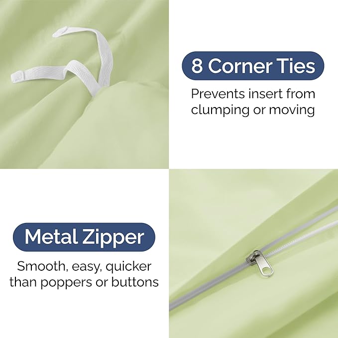 Duvet Cover King Size Set - Extra Soft King Duvet Cover 104" x 90" with 2 Pillow Shams - Hotel Luxury, Easy Care & Fade Free with Zipper Closures & Ties - Comfy, Cozy & Breathable (Light Sage Green)