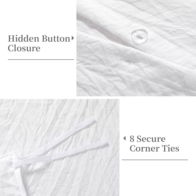 CAROMIO White Ruffle Duvet Cover Queen Size, 3PCS Soft Washed Microfiber Vintage French Country Duvet Cover Set for Queen Bed, White, 90x90 in