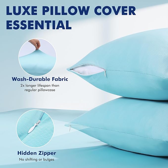 Elegear Cooling Pillow Cases for Hot Sleepers, Clean Fabric Silver Infused Cooling Pillowcase Q-Max>0.5, Soft Silky Pillowcases for Hair & Skin, Summer Zipper Pillowcase Cover Set of 2-King, Blue