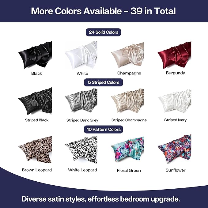MR&HM Satin Body Pillow Cover, Soft and Breathable Body Pillow Case with Envelope Closure, Cooling and Silky Long Pillowcase for Hair and Skin,Grey (20x54, Navy Blue)